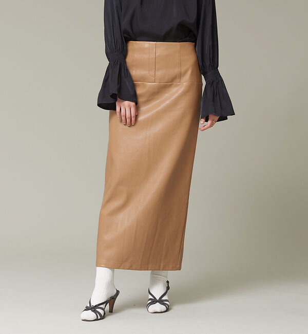 NOMINE「ペンシルフェイクレザースカート」|スカート|ベージュ