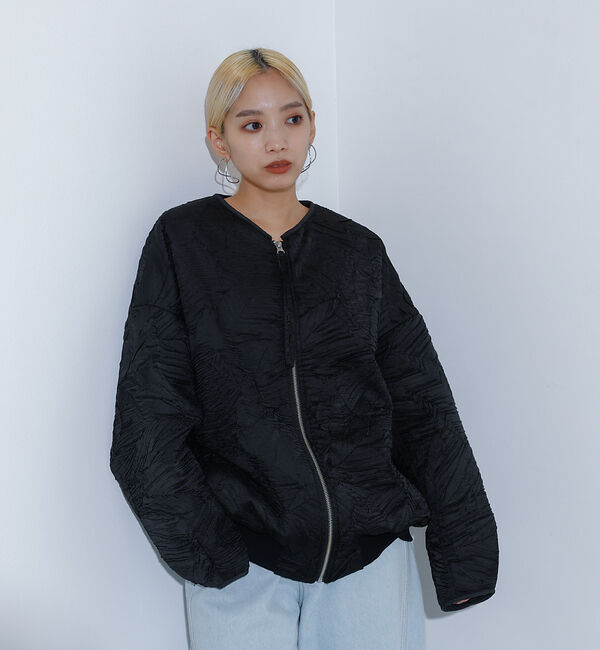 NOMINE「リンクルサテン 中綿ブルゾン」|ブルゾン・スタジャン|ブラック