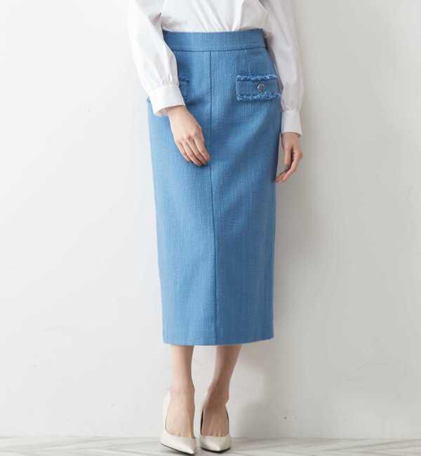 TIARA「ツイードタイトスカート」|スカート|ブルー