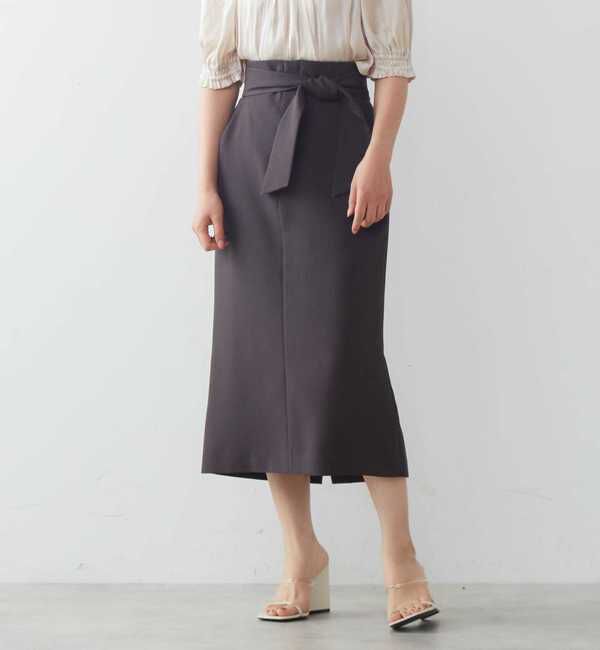 TIARA「麻調ハイウエストタイトスカート」|スカート|ブラウン
