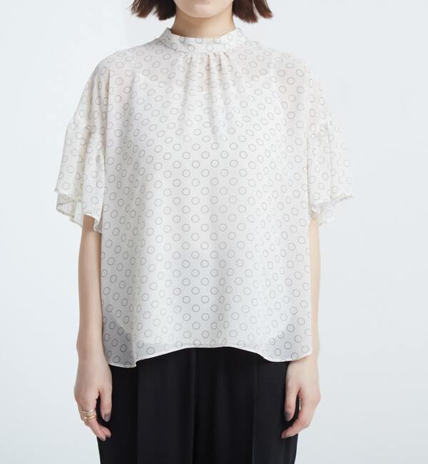 TIARA「ドット&times;ドットハイネックフリルブラウス」|シャツ・ブラウス|