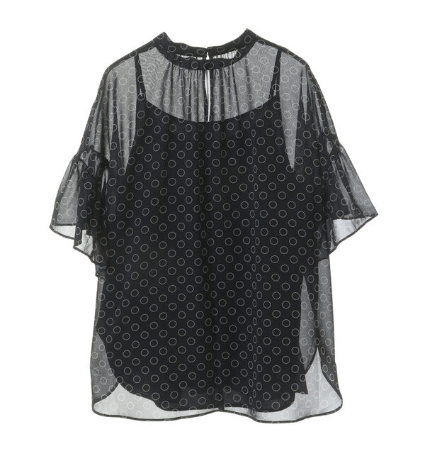 TIARA「ドット&times;ドットハイネックフリルブラウス」|シャツ・ブラウス|
