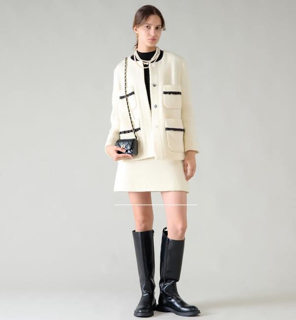 TIARA「フリルトリミングボックスジャケット」|ノーカラージャケット|