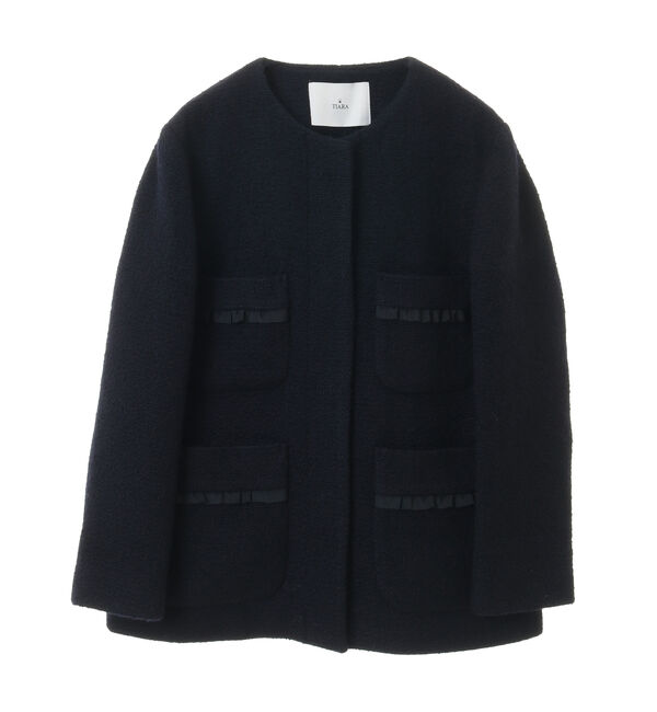 TIARA「フリルトリミングボックスジャケット」|ノーカラージャケット|