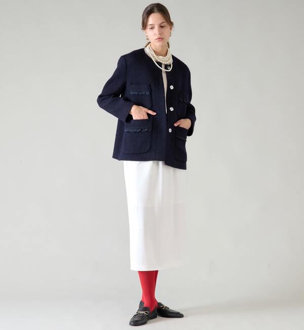 TIARA「フリルトリミングボックスジャケット」|ノーカラージャケット|