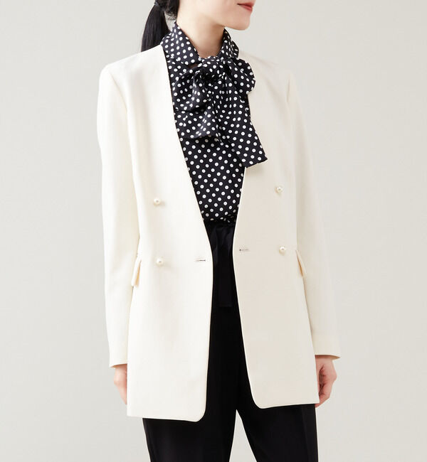 TIARA「ノーカラーダブルジャケット（セットアップ対応）」|ノーカラージャケット|アイボリー