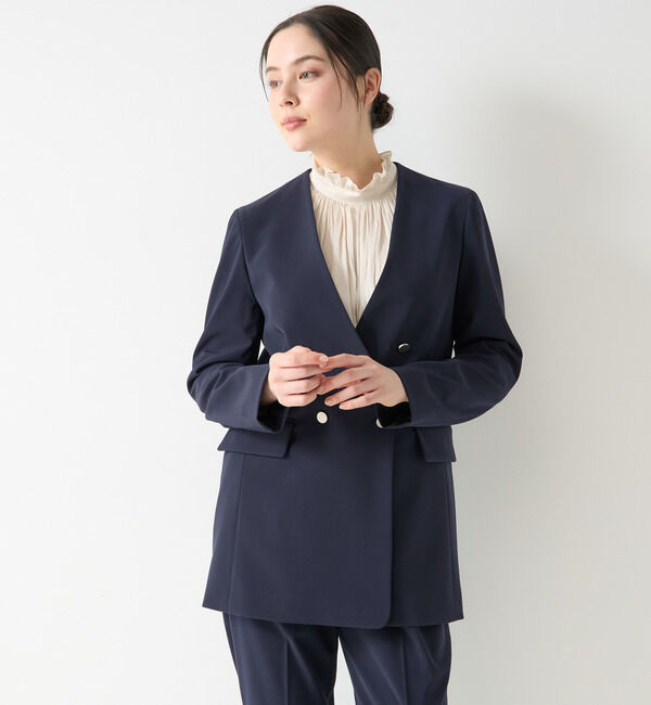 TIARA「ノーカラーダブルジャケット（セットアップ対応）」|ノーカラージャケット|