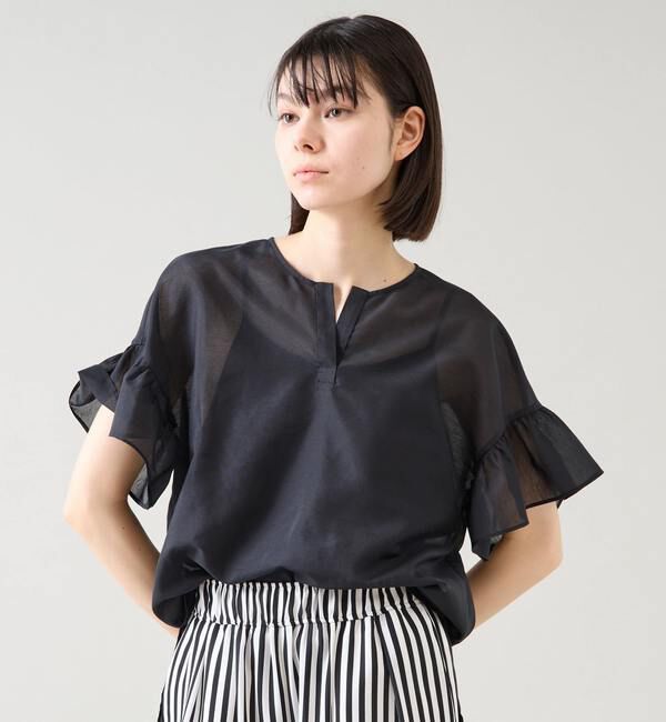 TIARA「スキッパーフリルスリーブブラウス」|シャツ・ブラウス|ブラック