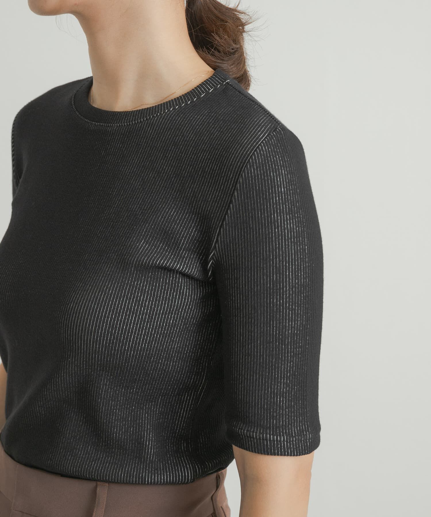 URBAN RESEARCH DOORS「配色リブ5分袖プルオーバー」|Tシャツ・カットソー|