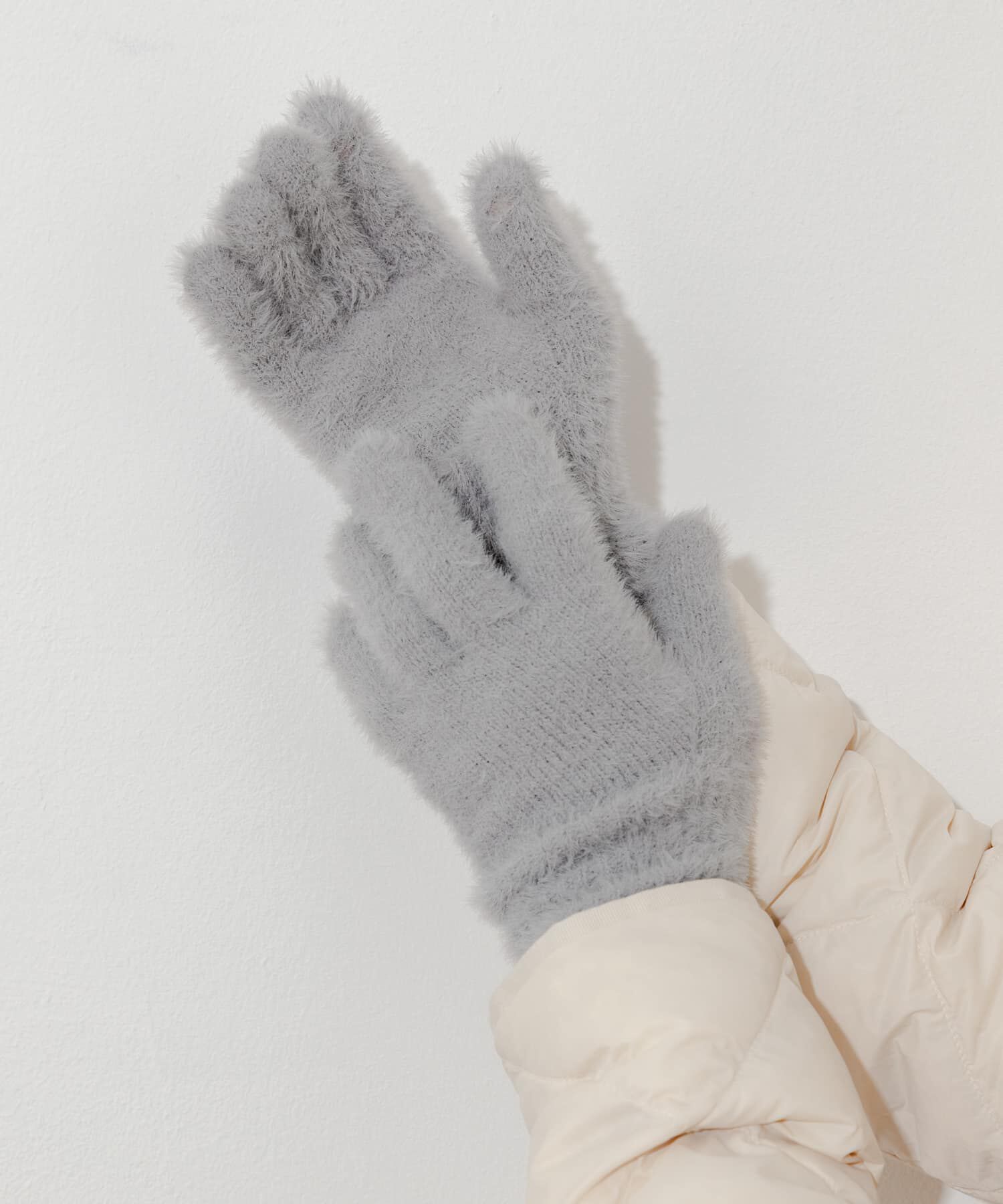 SMELLY「シャギーニットロンググローブ」|手袋|ライトグレー