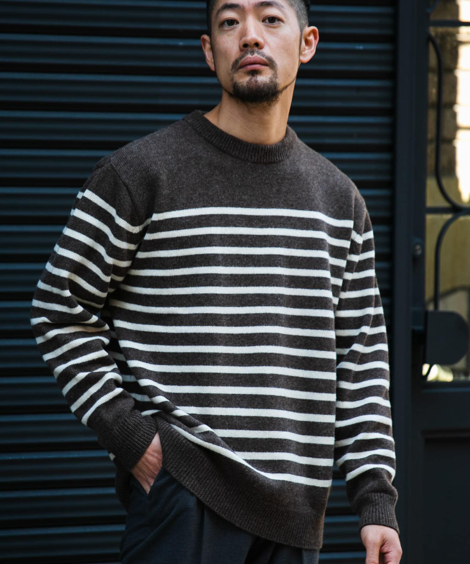 URBAN RESEARCH ROSSO「『XLサイズあり』ボーダークルーネックニット」|ニット・セーター|ブラウン