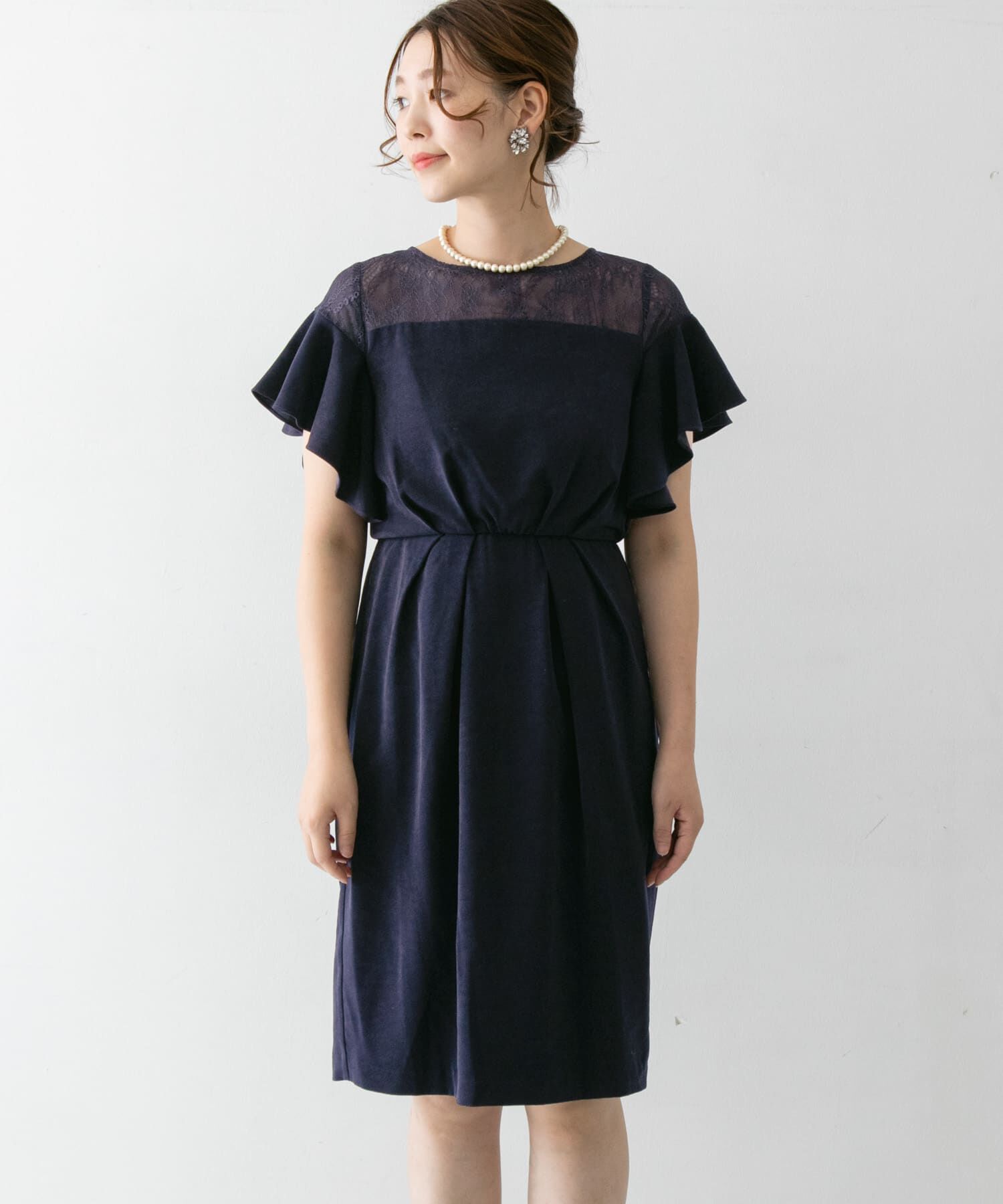 URBAN RESEARCH ROSSO「デコルテレースフリルドレス」|ワンピース|