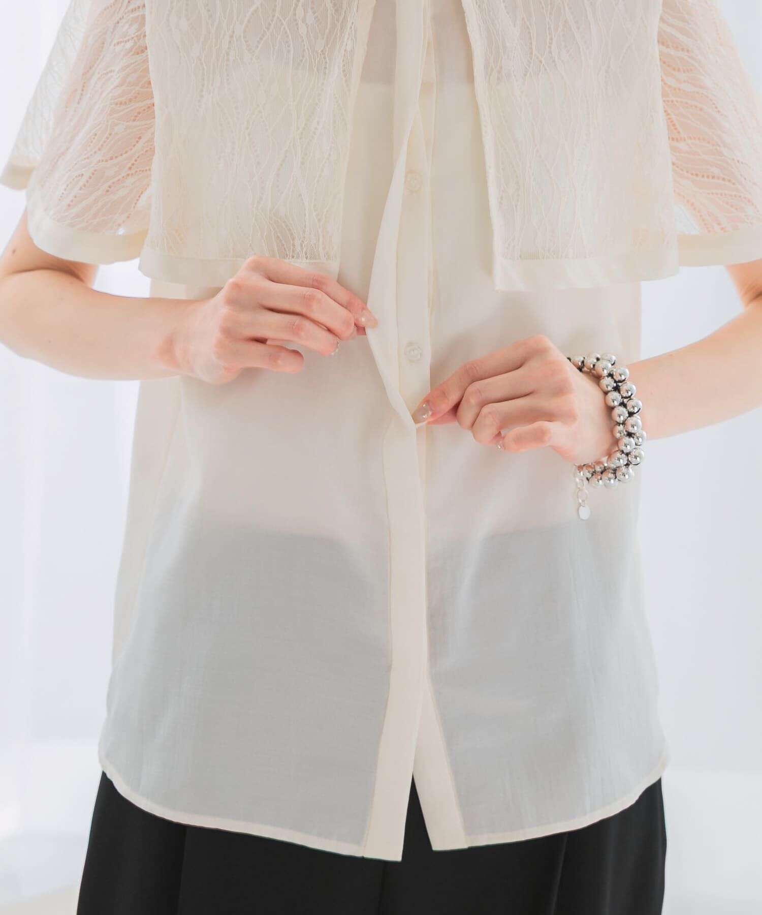 URBAN RESEARCH ROSSO「ウォッシャブルレースケープブラウス」|シャツ・ブラウス|