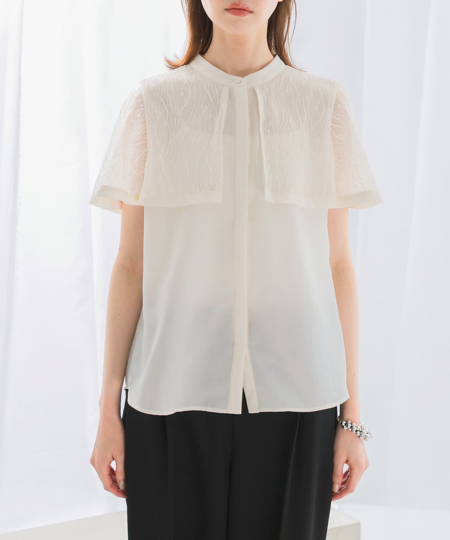 URBAN RESEARCH ROSSO「ウォッシャブルレースケープブラウス」|シャツ・ブラウス|