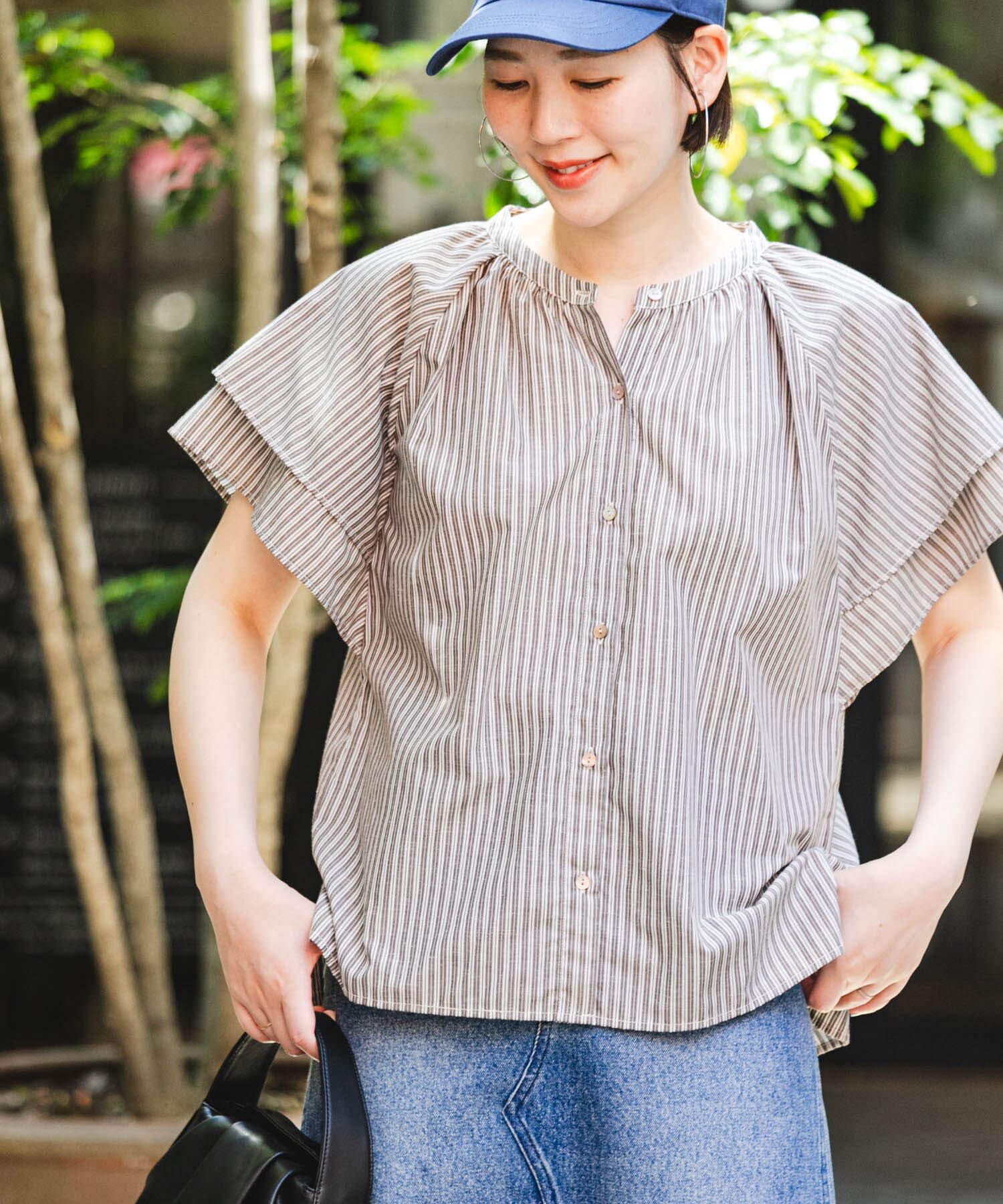 URBAN RESEARCH ROSSO「リンネル8月号掲載『UR TECH』F by ROSSO　フレアスリーブブラウス」|シャツ・ブラウス|ブラウン系その他