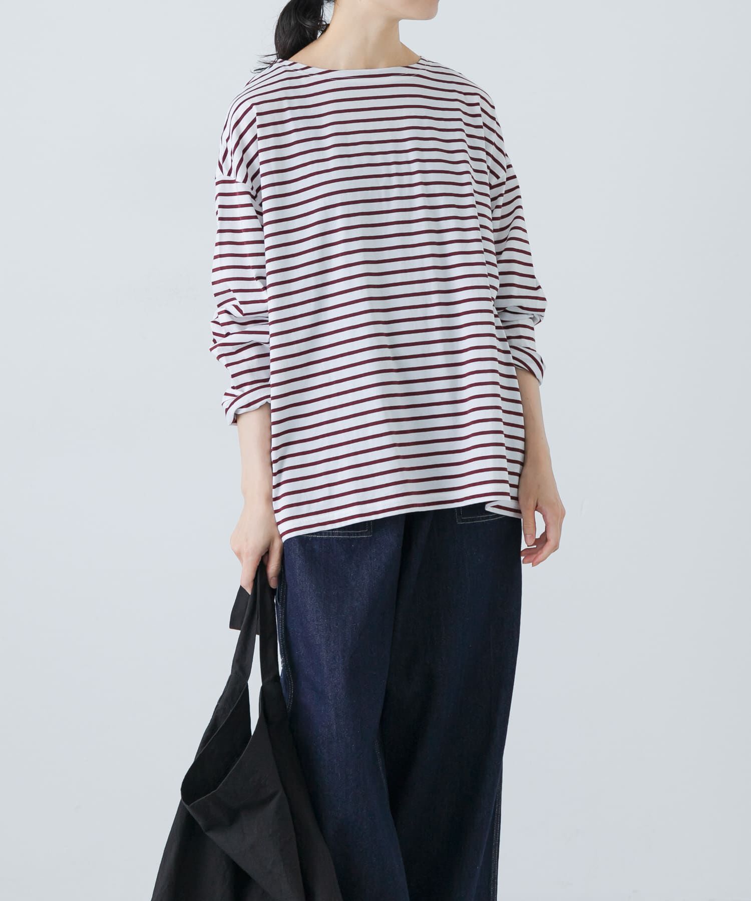 かぐれ「ハイツイストボーダーカットソー」|Tシャツ・カットソー|ボルドー