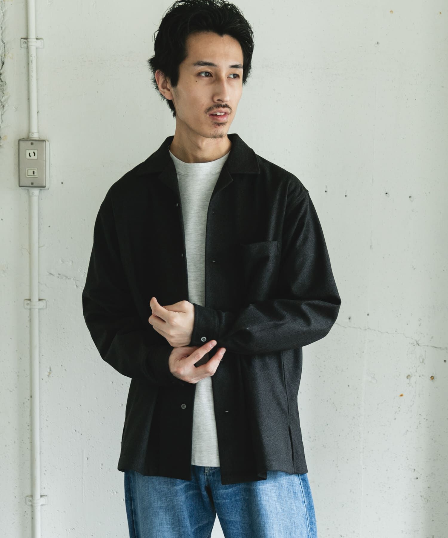 URBAN RESEARCH DOORS「ジャージメルトンオープンカラーシャツ」|シャツ・ブラウス|