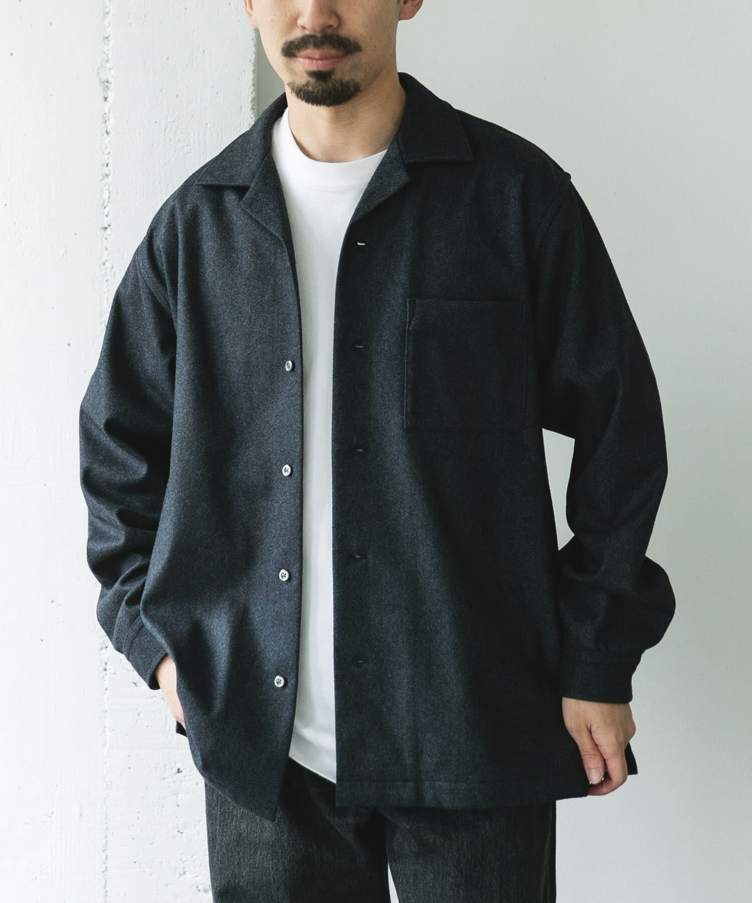 URBAN RESEARCH DOORS「ジャージメルトンオープンカラーシャツ」|シャツ・ブラウス|ネイビー