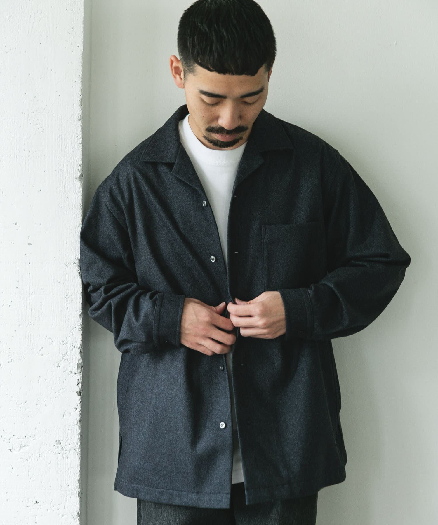 URBAN RESEARCH DOORS「ジャージメルトンオープンカラーシャツ」|シャツ・ブラウス|