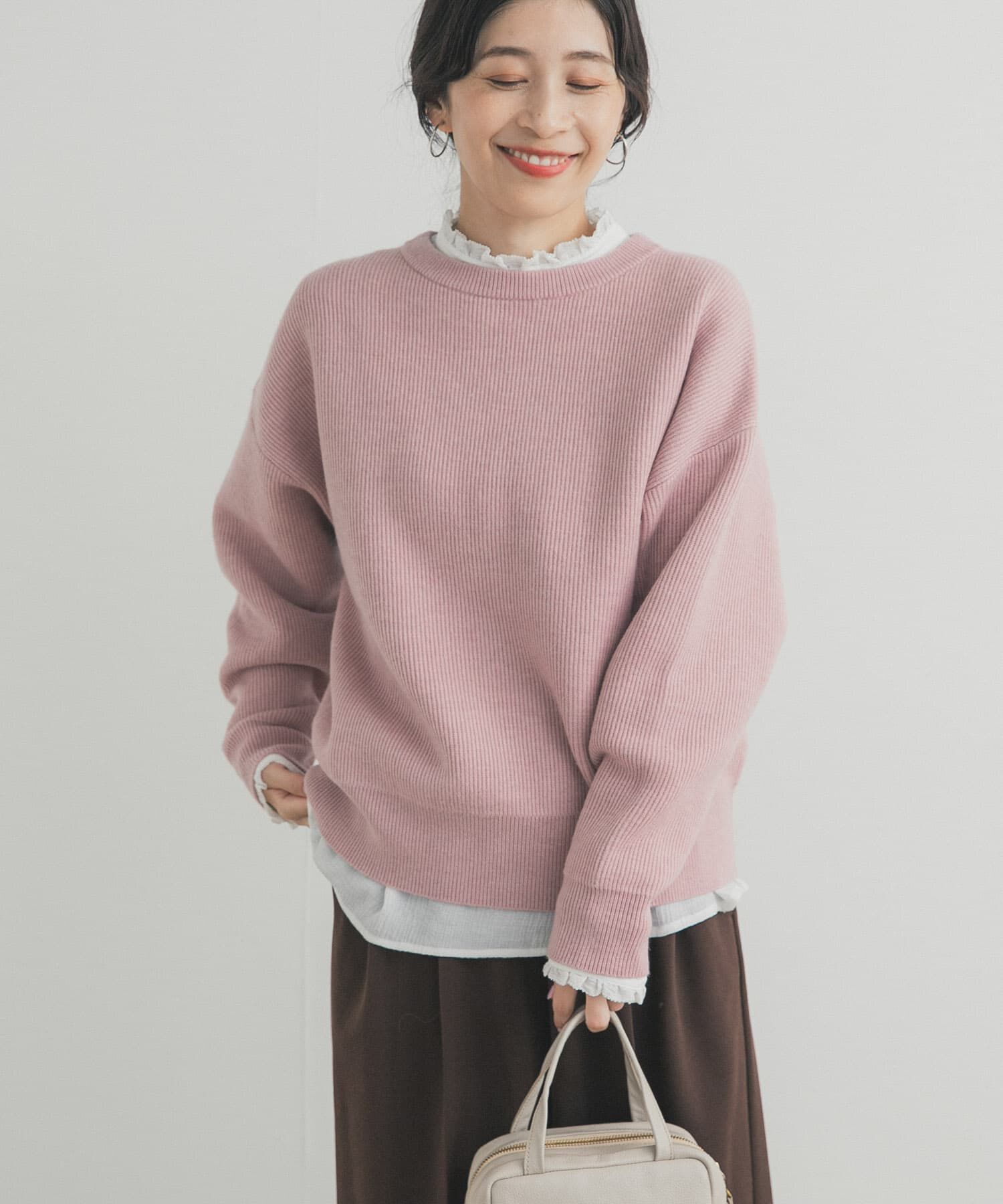 URBAN RESEARCH DOORS「針抜きダブルフェイスニット」|ニット・セーター|ピンク