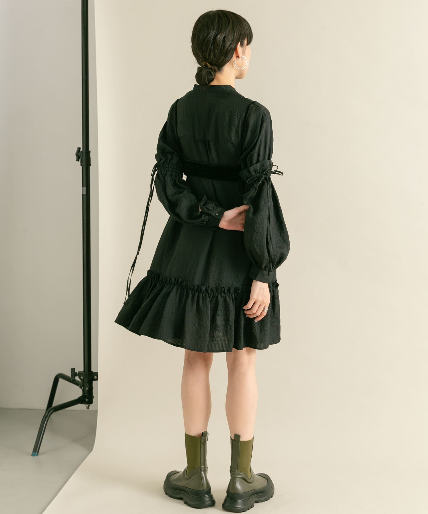  「ボリュームスリーブストライプミニワンピース」|ワンピース|