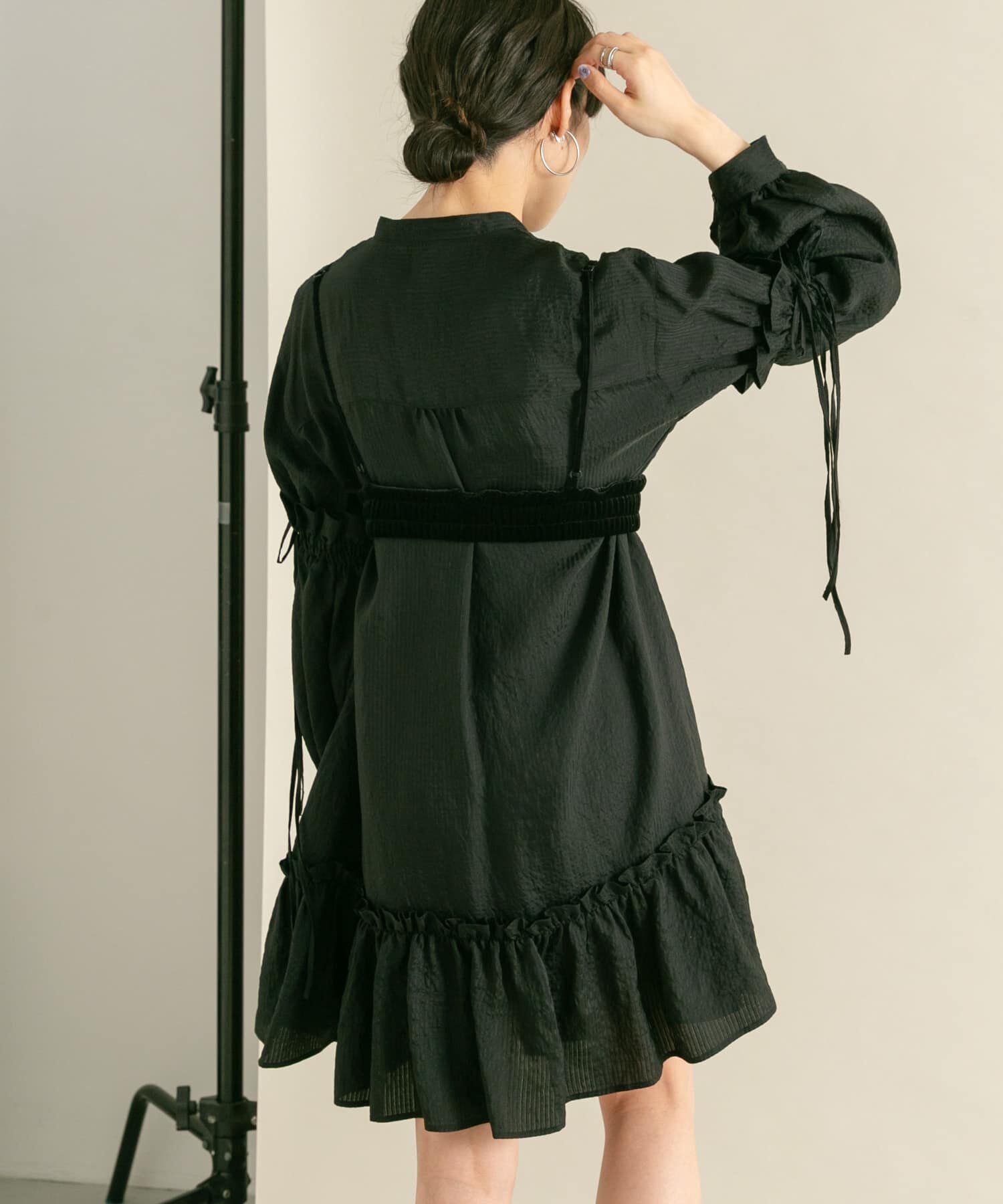  「ボリュームスリーブストライプミニワンピース」|ワンピース|