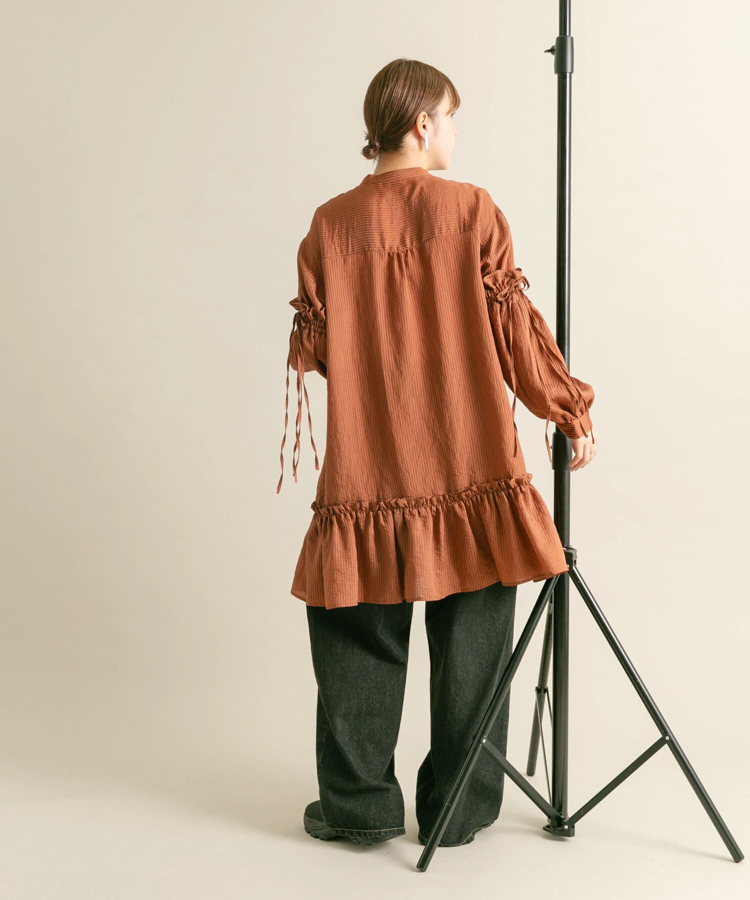  「ボリュームスリーブストライプミニワンピース」|ワンピース|