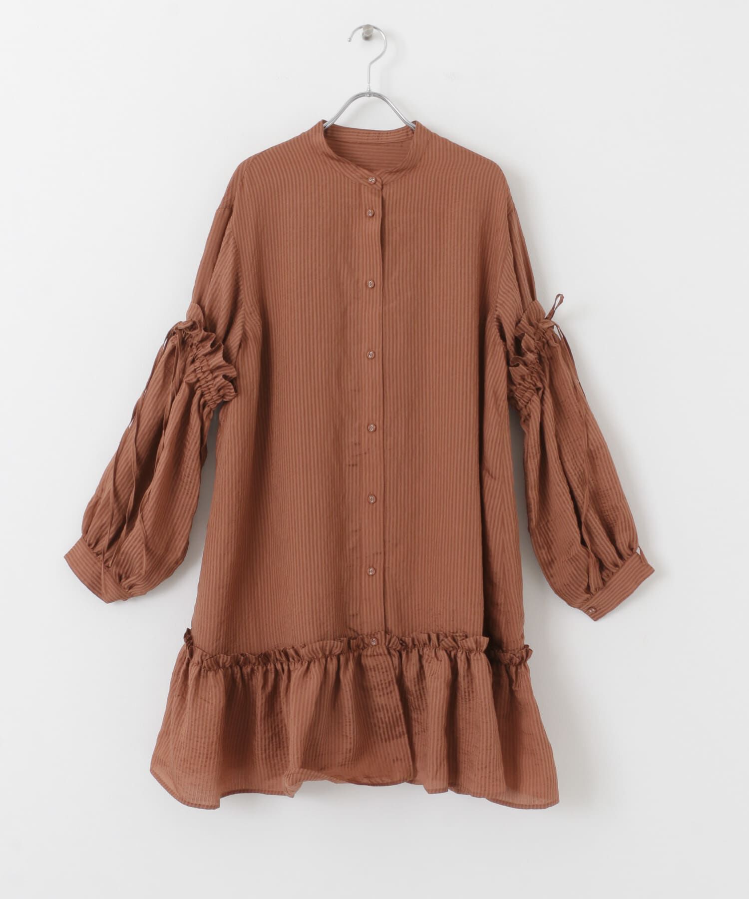  「ボリュームスリーブストライプミニワンピース」|ワンピース|