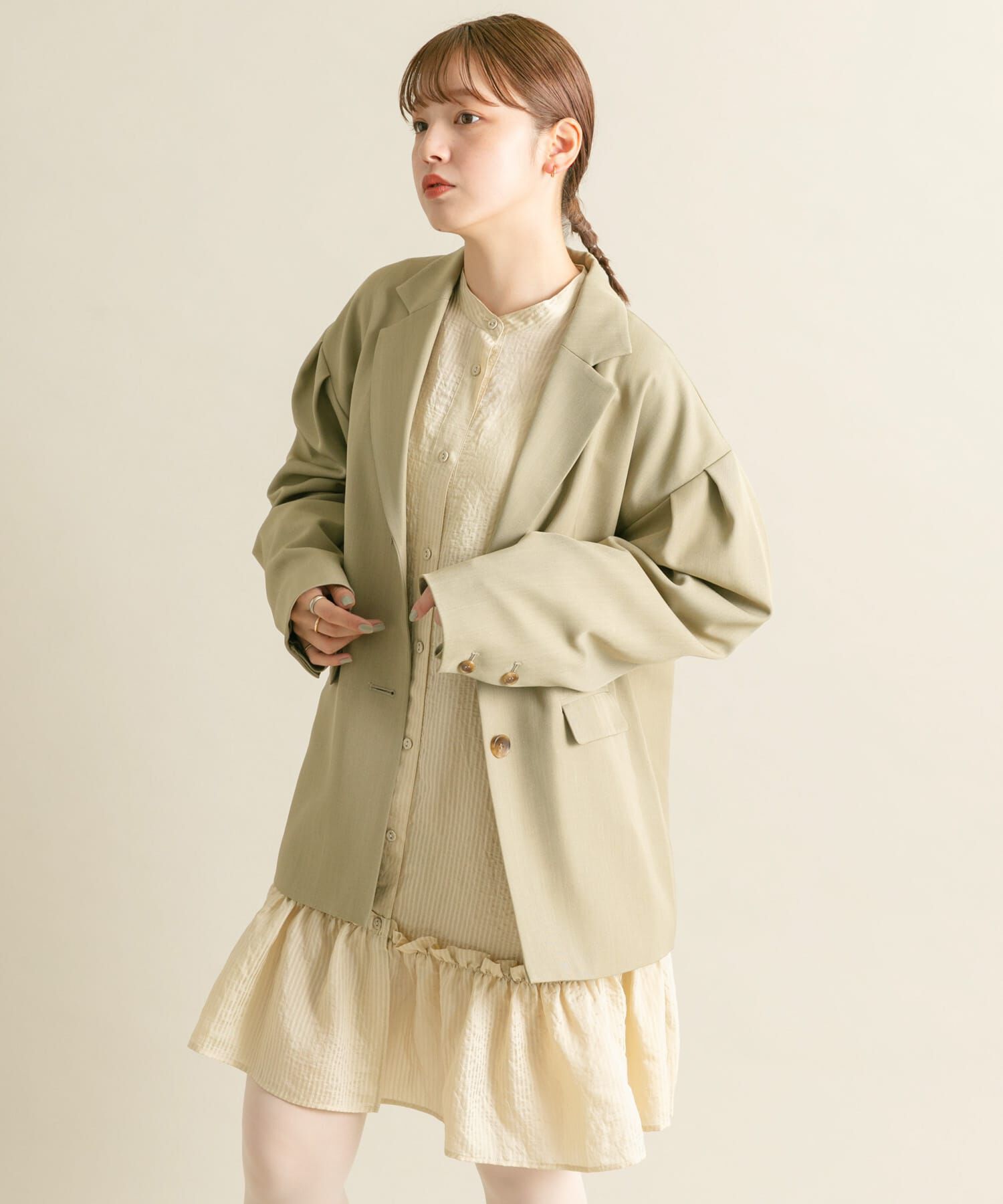  「ボリュームスリーブストライプミニワンピース」|ワンピース|