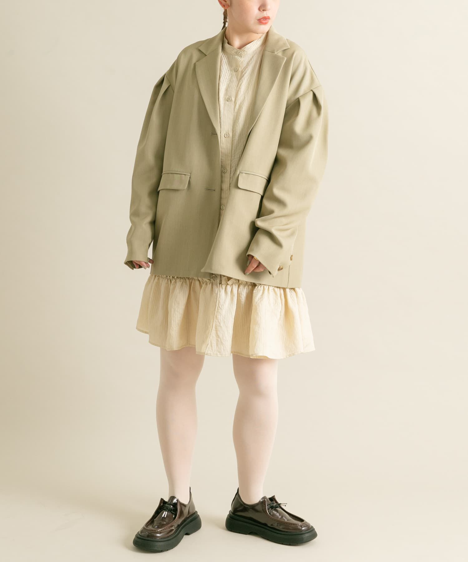  「ボリュームスリーブストライプミニワンピース」|ワンピース|