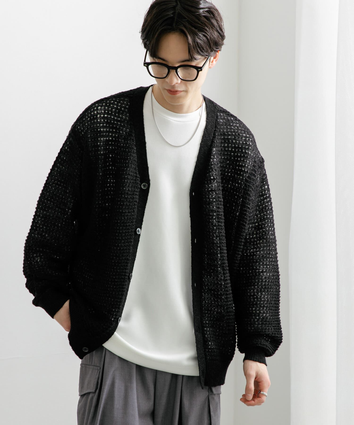 SENSE OF PLACE by URBAN RESEARCH「『ユニセックス』『洗濯可』シアーVネックカーディガン」|カーディガン|