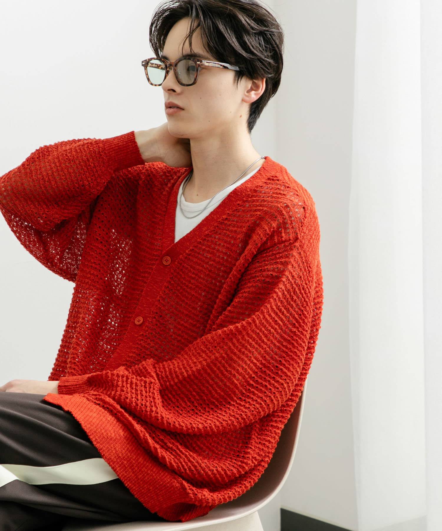 SENSE OF PLACE by URBAN RESEARCH「『ユニセックス』『洗濯可』シアーVネックカーディガン」|カーディガン|