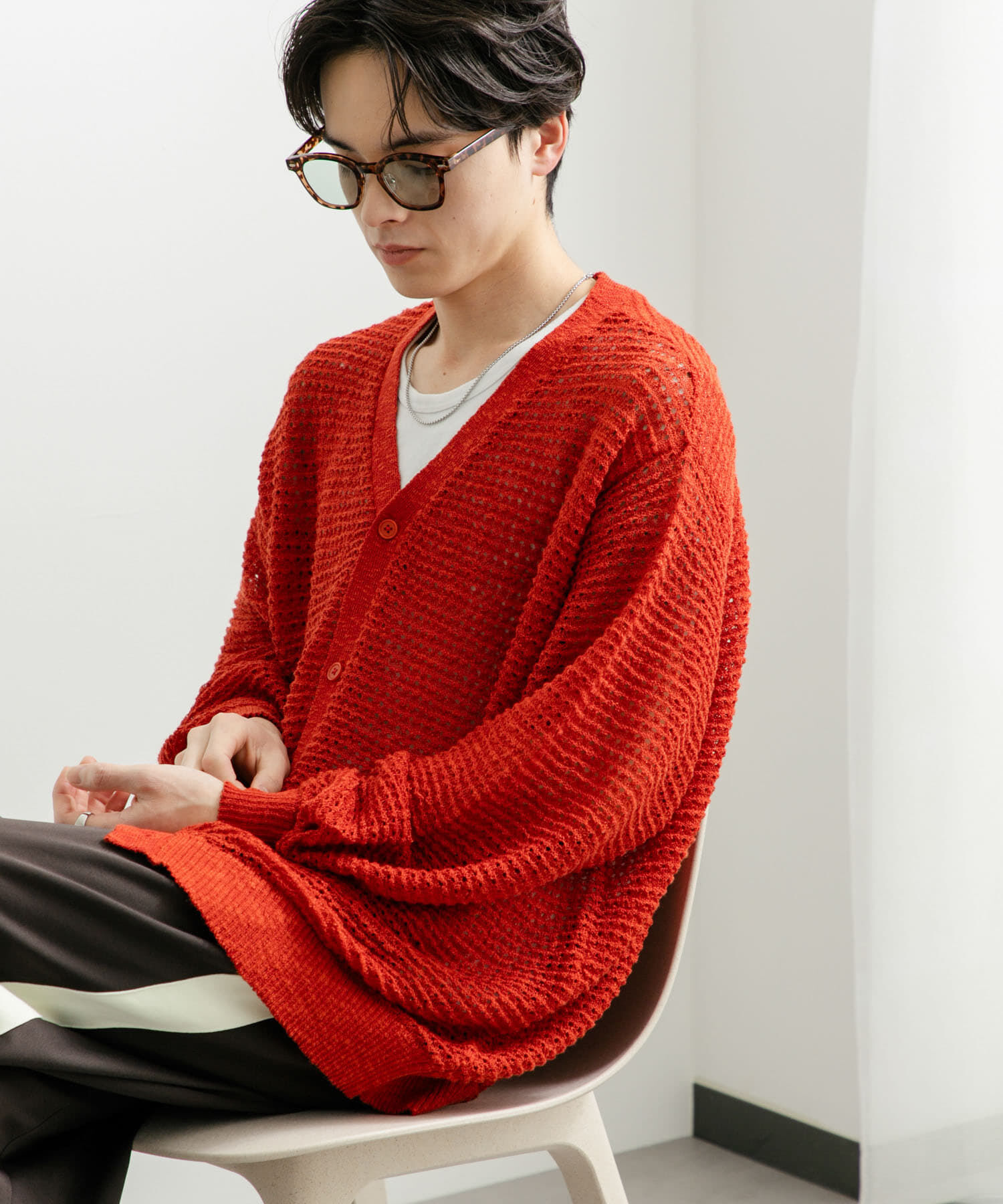 SENSE OF PLACE by URBAN RESEARCH「『ユニセックス』『洗濯可』シアーVネックカーディガン」|カーディガン|