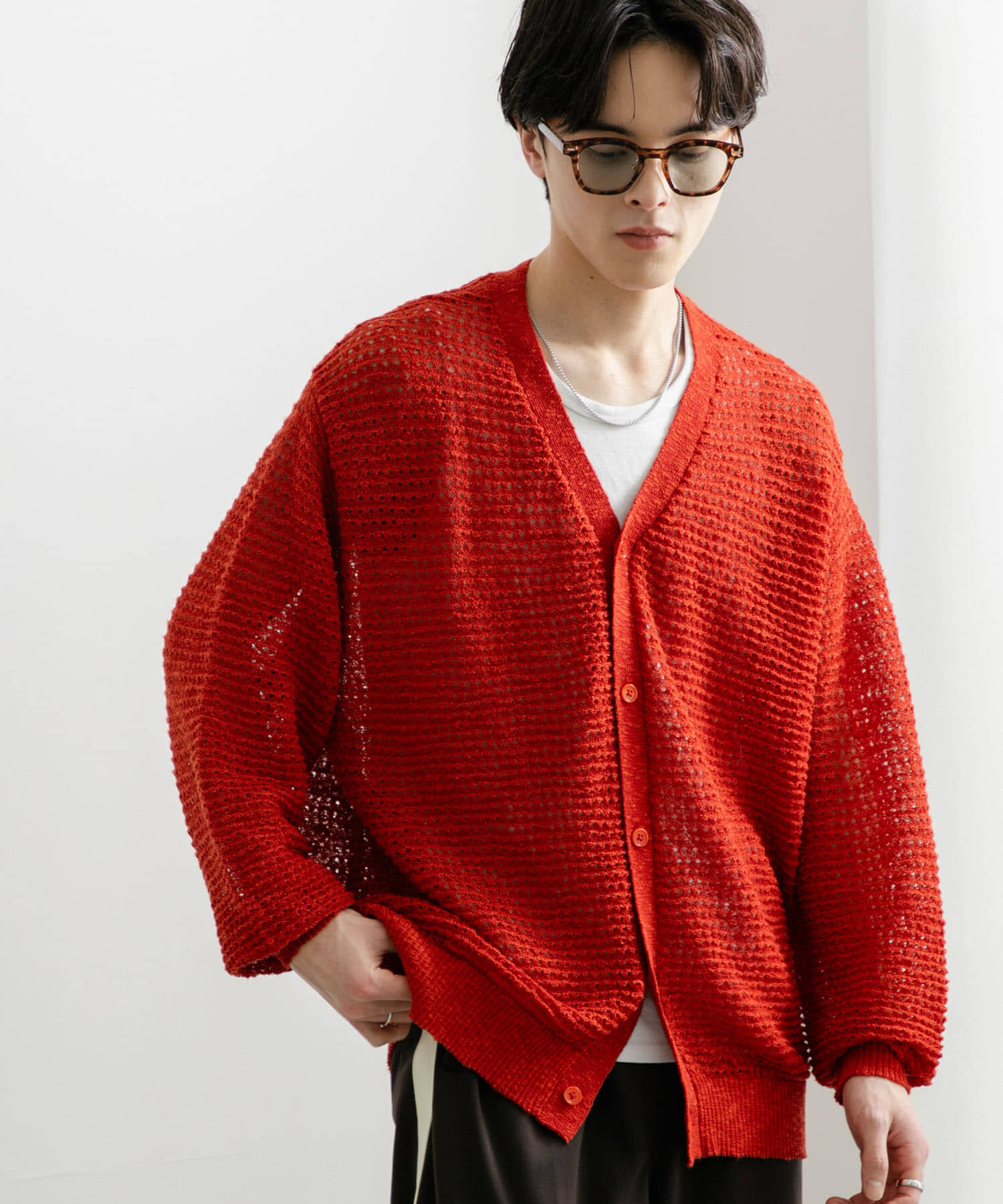 SENSE OF PLACE by URBAN RESEARCH「『ユニセックス』『洗濯可』シアーVネックカーディガン」|カーディガン|