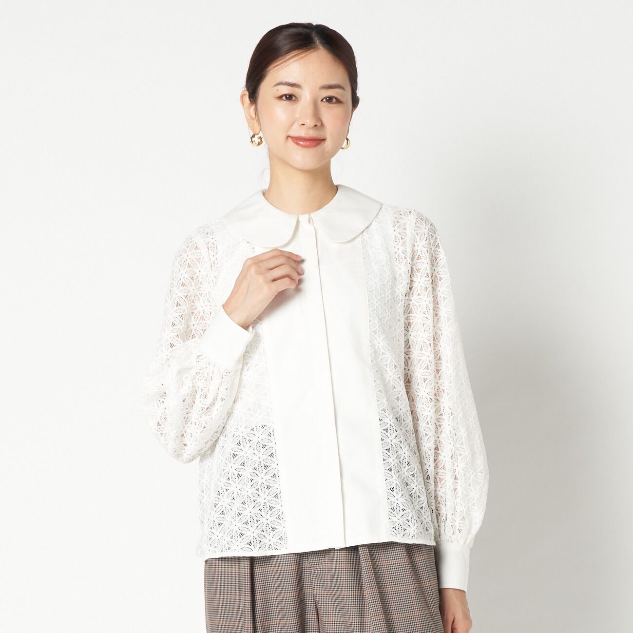 HELIOPOLE「HELIOPOLE ROUND COLLAR LACE BLOUSE」|シャツ・ブラウス|