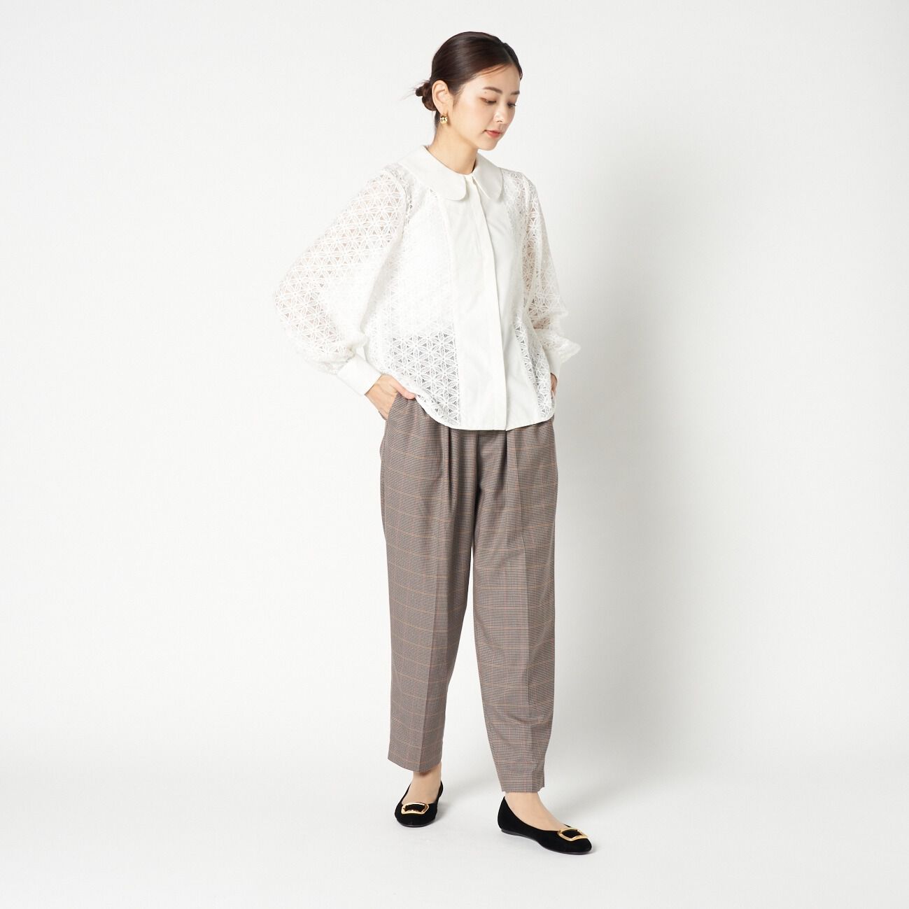 HELIOPOLE「HELIOPOLE ROUND COLLAR LACE BLOUSE」|シャツ・ブラウス|