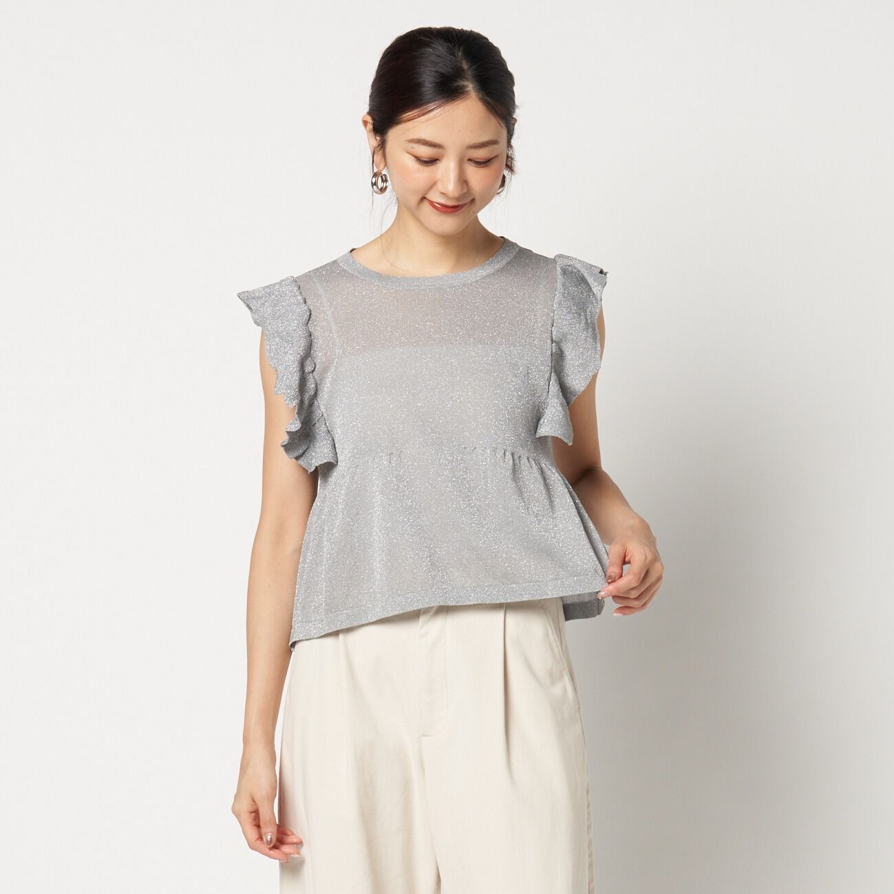  「THREE DOTS RUFFLE TOP」|ニット・セーター|