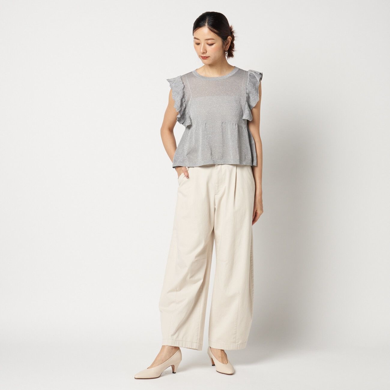  「THREE DOTS RUFFLE TOP」|ニット・セーター|