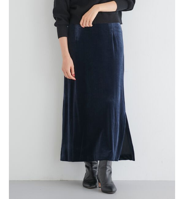le.coeur blanc「ベロアサイドスリットスカート」|スカート|ネイビー