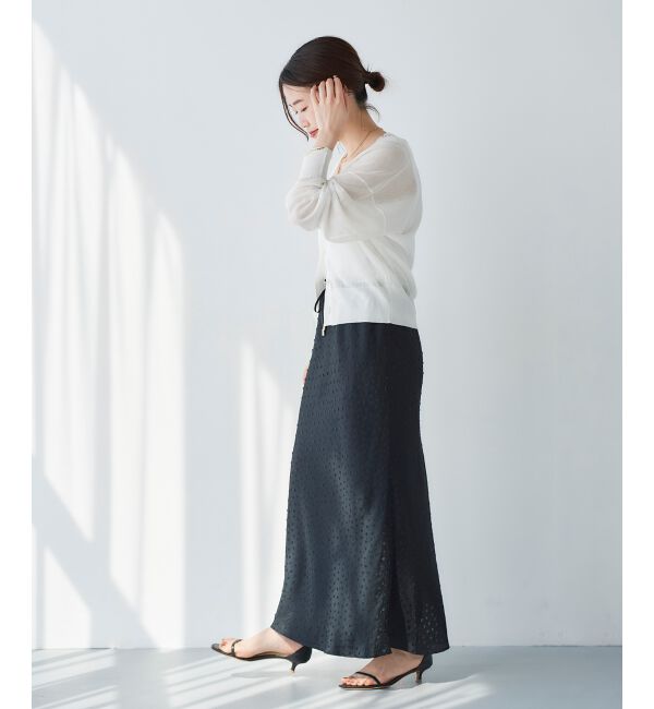 le.coeur blanc「Perle Peche Wジャガードドットナロースカート」|スカート|