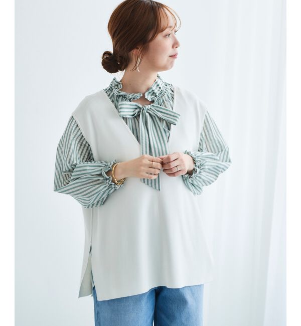 le.coeur blanc「《手洗い可能》ミラノリブVネックベスト」|ベスト・ジレ|オフ