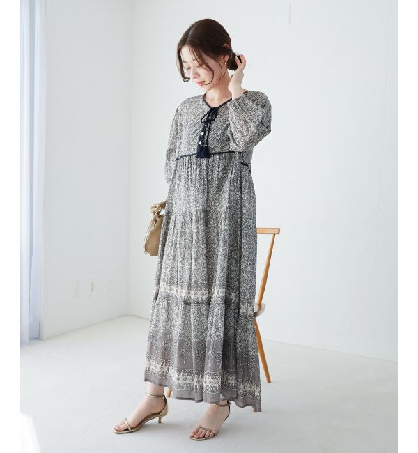  「Fanakaパイピングフラワー柄ワンピ」|ワンピース|