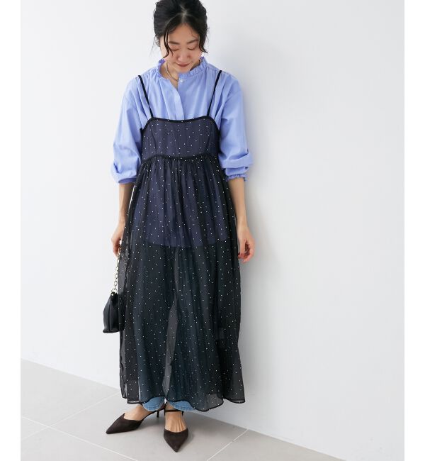 le.coeur blanc「《手洗い可能》箔ドットオーガンジーキャミワンピース」|ワンピース|