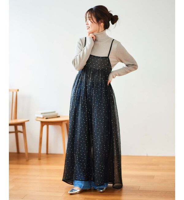 le.coeur blanc「《手洗い可能》箔ドットオーガンジーキャミワンピース」|ワンピース|