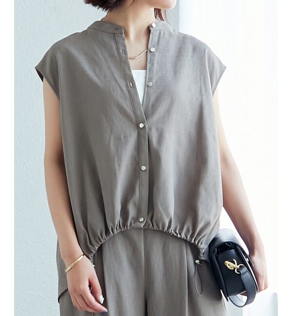  「リネンライク裾ドロストブラウス」|シャツ・ブラウス|モカ