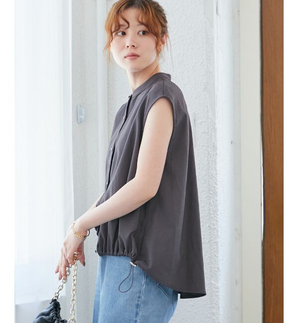  「リネンライク裾ドロストブラウス」|シャツ・ブラウス|
