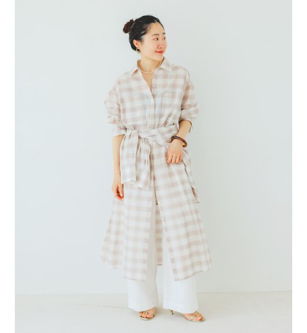  「シアーチェックシャツワンピース」|ワンピース|ベージュ柄