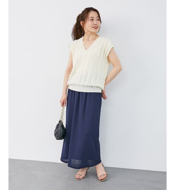  「《手洗い可能》フリンジVネックフレンチニット」|ニット・セーター|