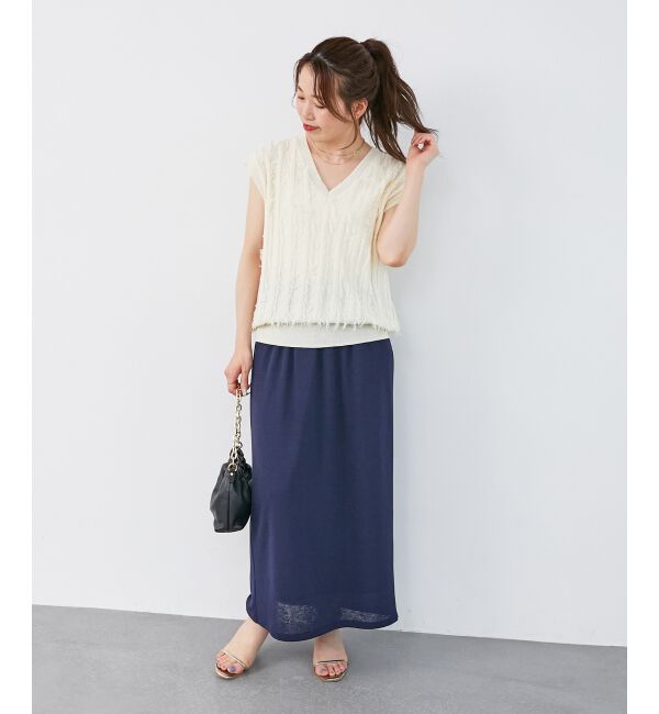  「《手洗い可能》フリンジVネックフレンチニット」|ニット・セーター|