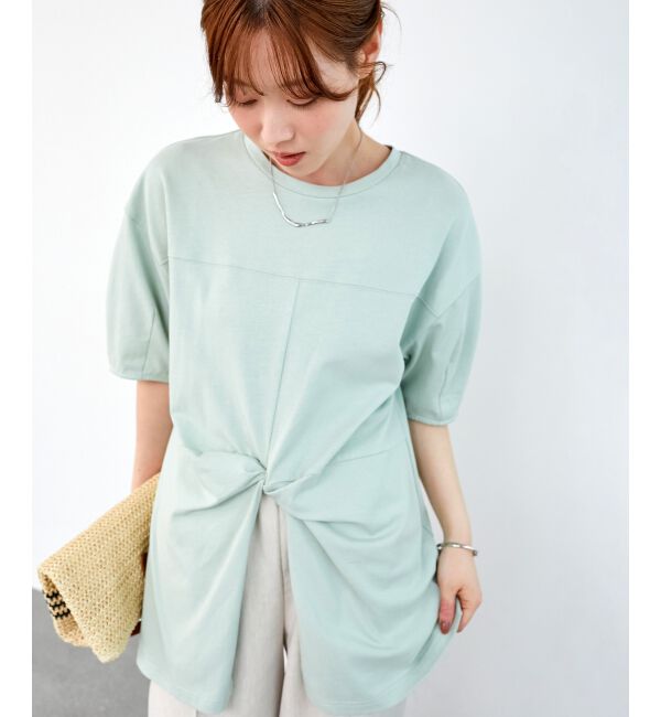  「《手洗い可能》フロントツイストTシャツ」|Tシャツ・カットソー|Ｌ／グリーン